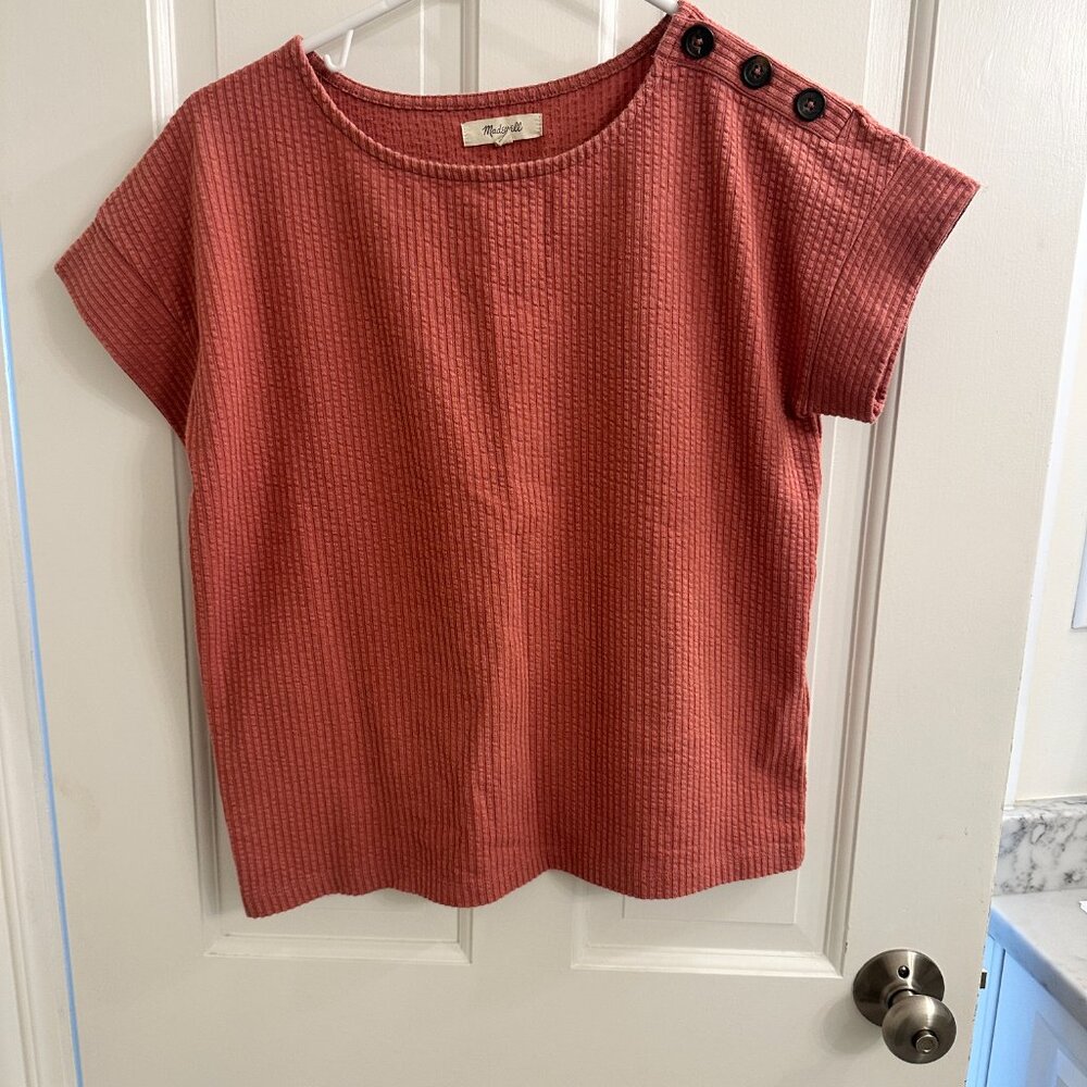 Madewell Seersucker Button Shoulder Short Sleeve Vintage Quartz Top XS